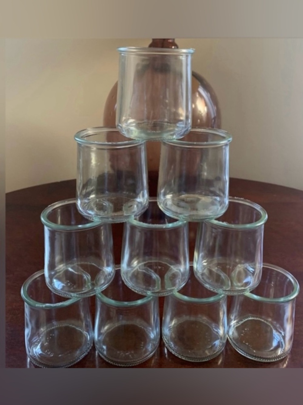 Set of 10 Yogurt Clear Glass Jars Cups Pots